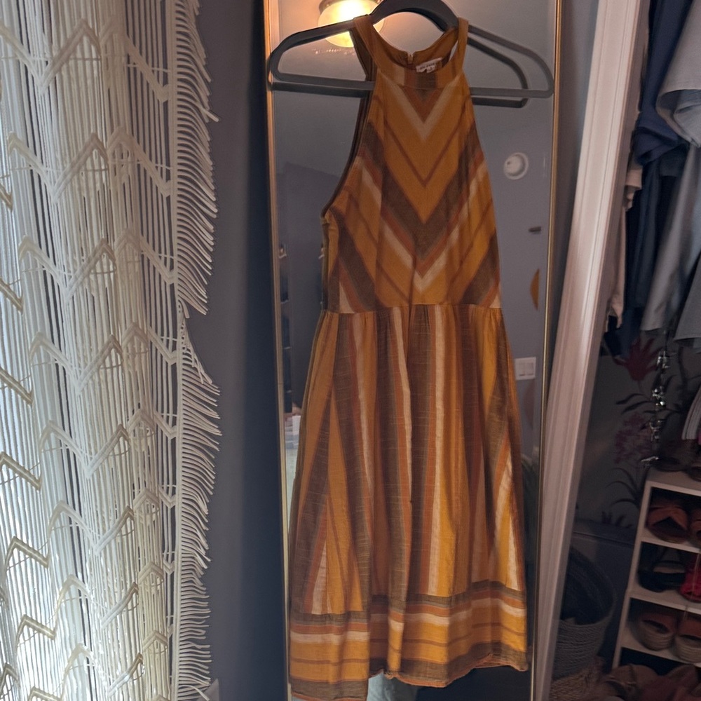 Striped Halter Neck Dress in Yellow and Brown